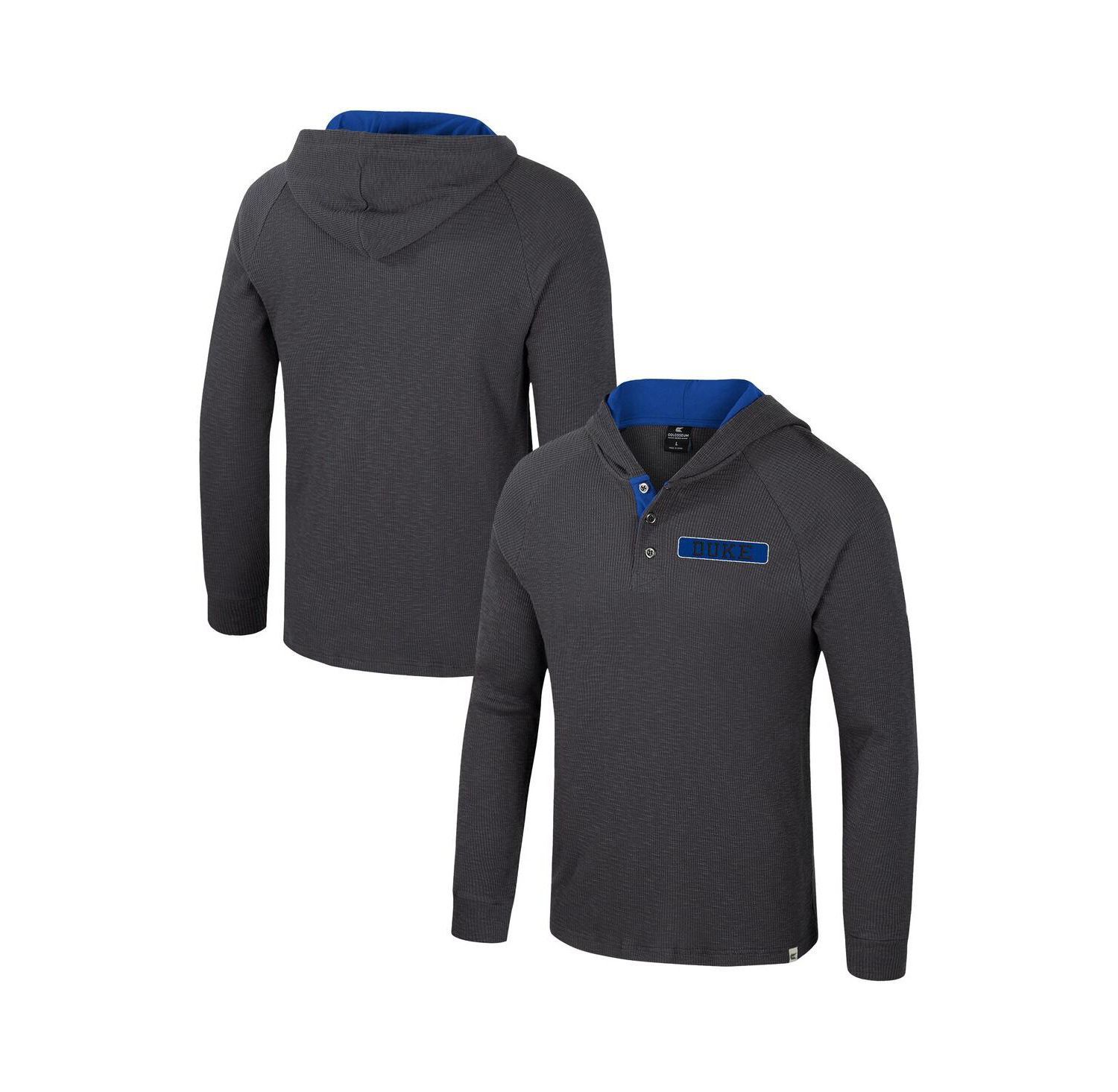Men's Charcoal Duke Blue Devils DuJour Raglan Long Sleeve Henley Hoodie T-Shirt