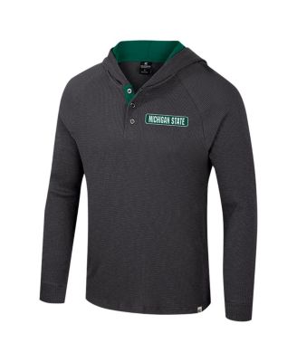 Men's Charcoal Michigan State Spartans DuJour Raglan Long Sleeve Henley Hoodie T-Shirt