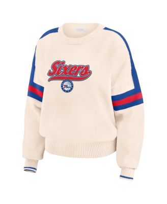 Women's Cream Philadelphia 76ers Stripe Pullover Sweater