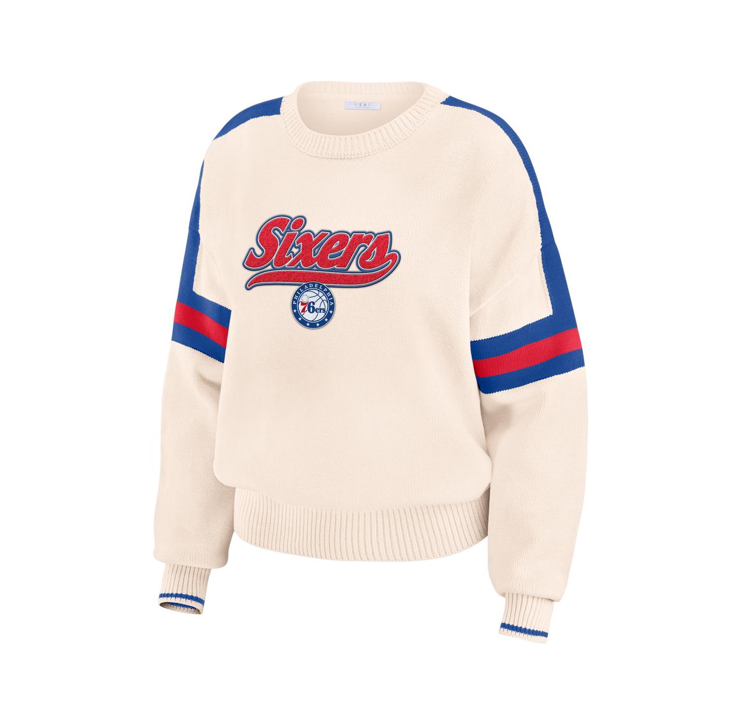 Women's Cream Philadelphia 76ers Stripe Pullover Sweater