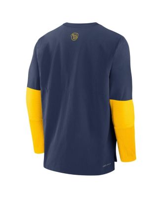 Men's Navy/Gold Milwaukee Brewers Authentic Collection Lightweight Player Tri-Blend Performance Pullover Sweatshirt
