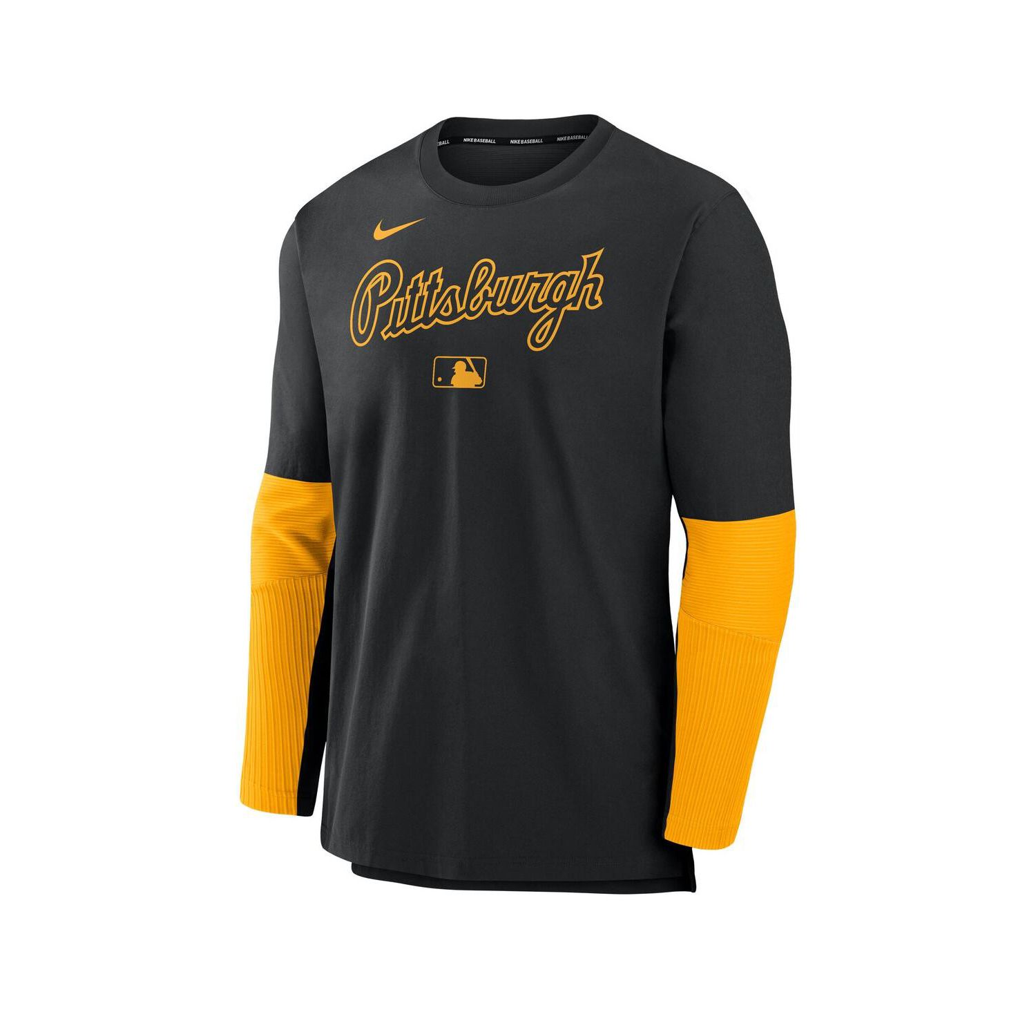 Men's Black/Gold Pittsburgh Pirates Authentic Collection Lightweight Player Tri-Blend Performance Pullover Sweatshirt