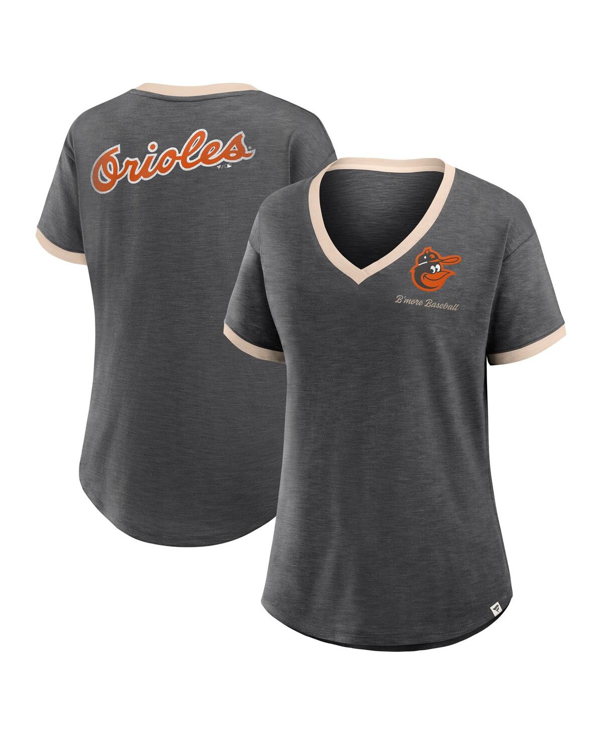 Fanatics Women's Black Baltimore Orioles Binge Worthy Stadium Slub V-neck Top In Black