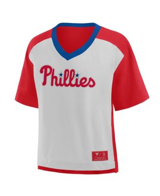 Women's Red/Graphite Philadelphia Phillies Oversized Cropped V-Neck T-Shirt