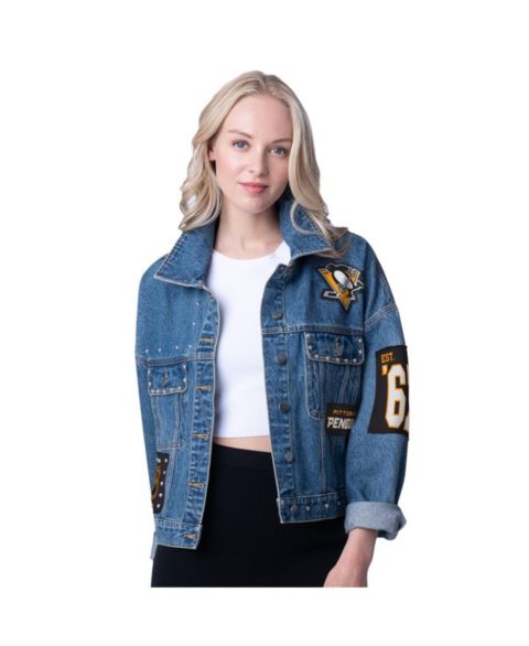 Женские куртки G-III 4Her by Carl Banks Women's Pittsburgh Penguins Game Ball Cropped Button-Up Denim Jacket
