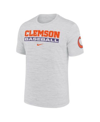 Men's Ash Clemson Tigers Velocity Baseball Wordmark Stack Performance T-Shirt