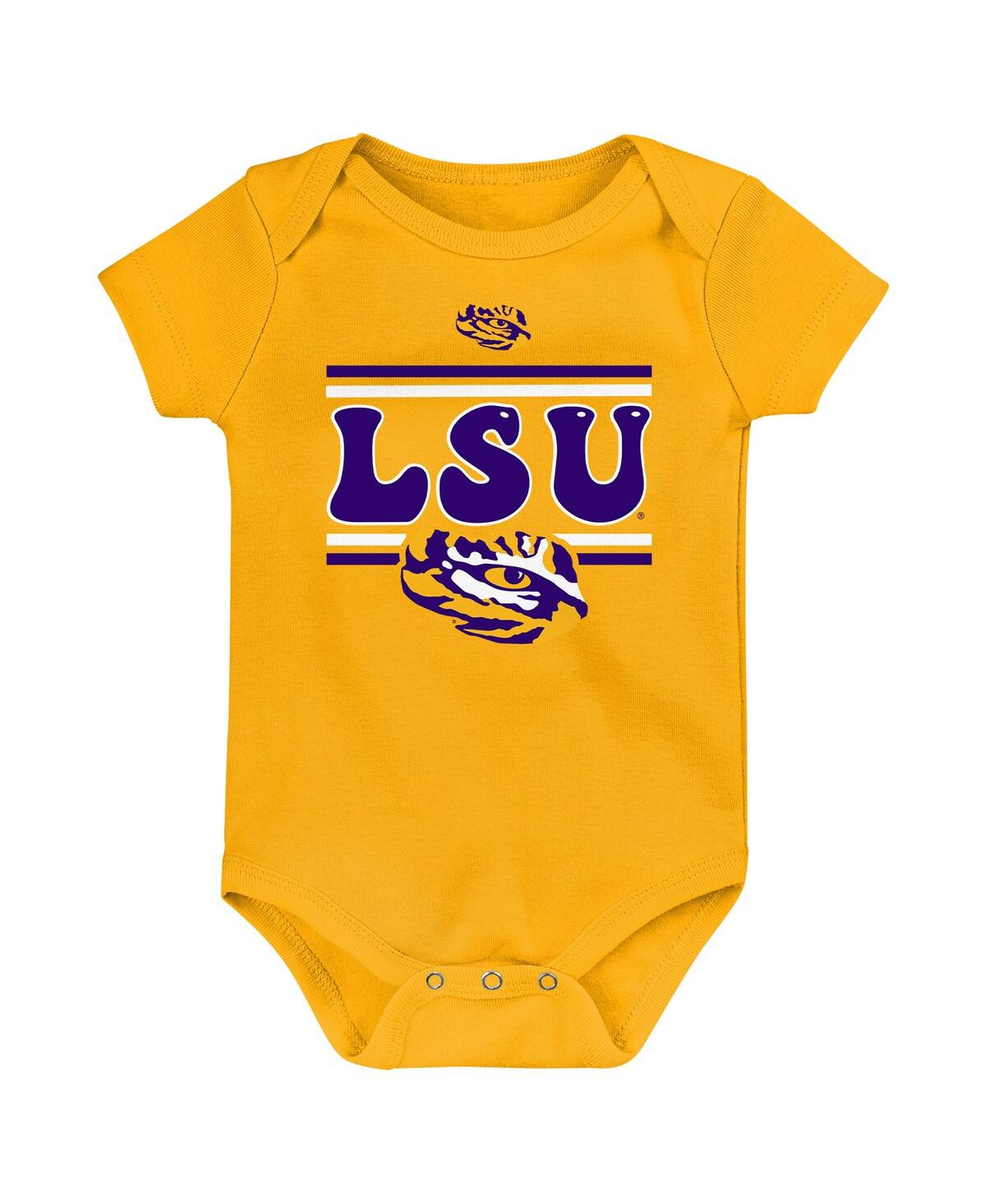 Outerstuff Newborn Purple Lsu Tigers Sunday Comics Bodysuit 3-pack In Purple