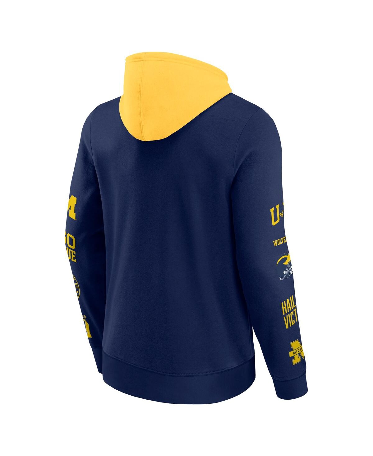 Fanatics Men's Navy/maize Michigan Wolverines Color Block Badge Fleece Pullover Hoodie In Navy,maize