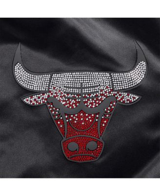 Women's Black Chicago Bulls Jeweled Satin Full-Snap Jacket