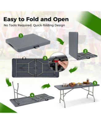 6 ft Portable Folding Table 350 LBS Fold-in-Half Table with HDPE Tabletop