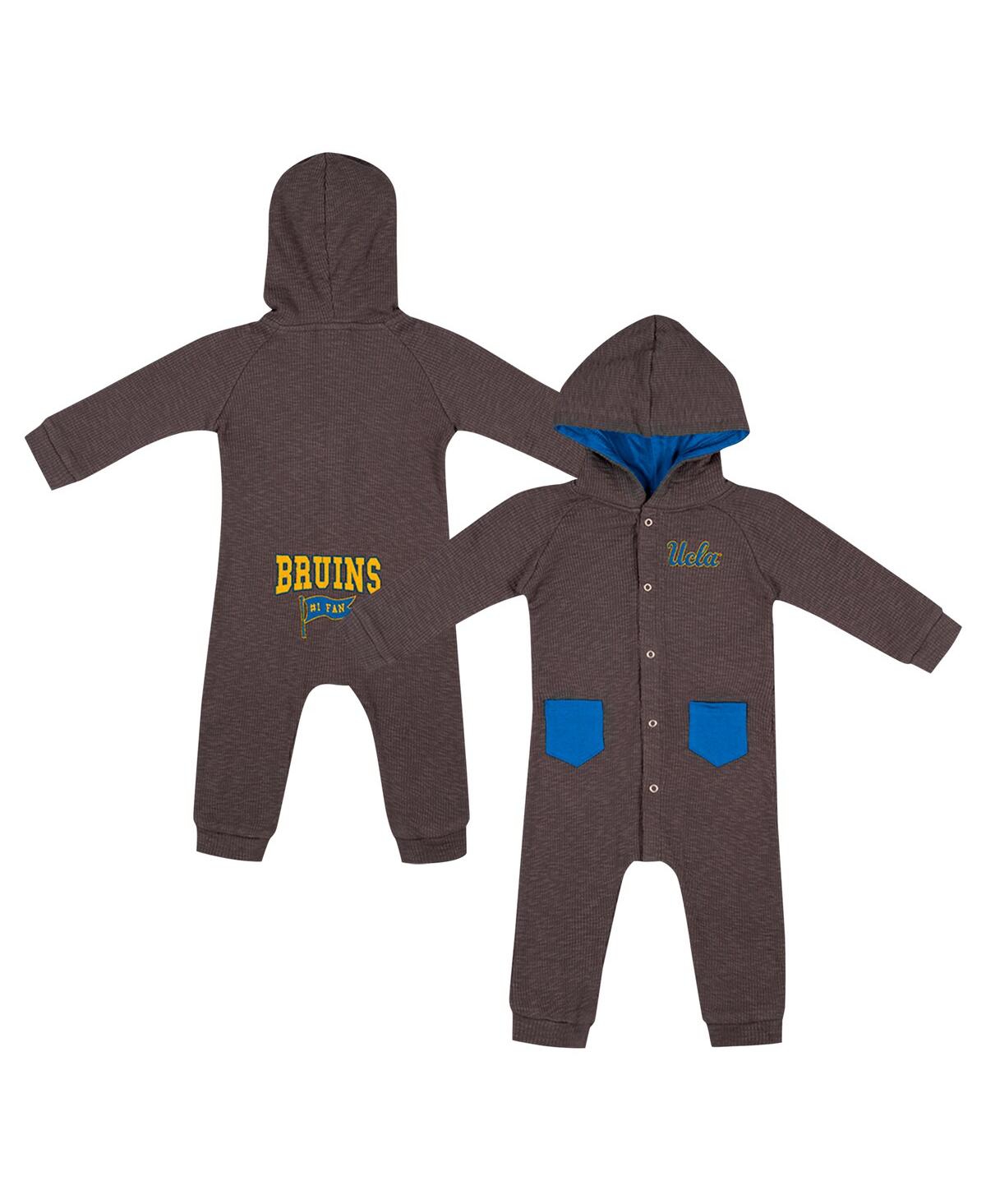 Colosseum Baby Boys And Girls Charcoal Ucla Bruins Zando-zan Waffle Full-snap Hooded Romper In Charcoal