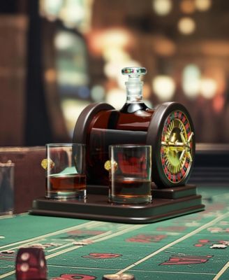Casino Roulette Whiskey Decanter with Dice Whiskey Glasses, Set of 3