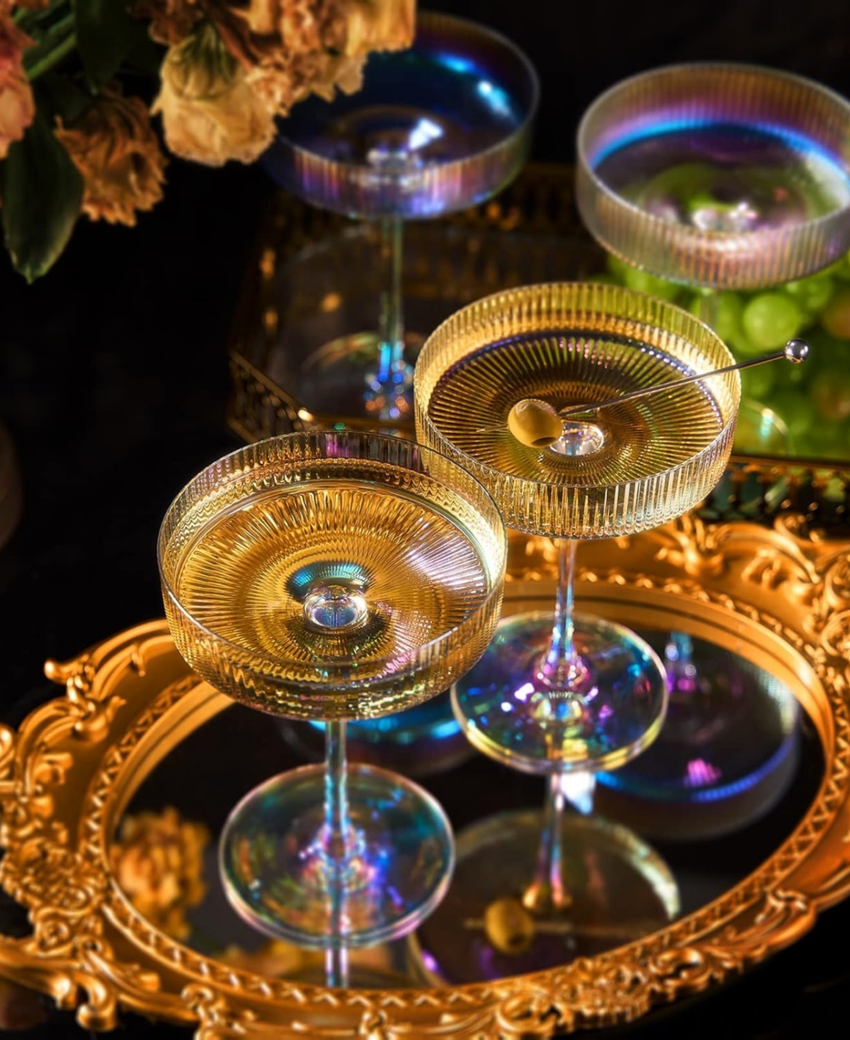 The Wine Savant Vintage Art Deco Coupe Glasses, Set Of 4 In Iridescent