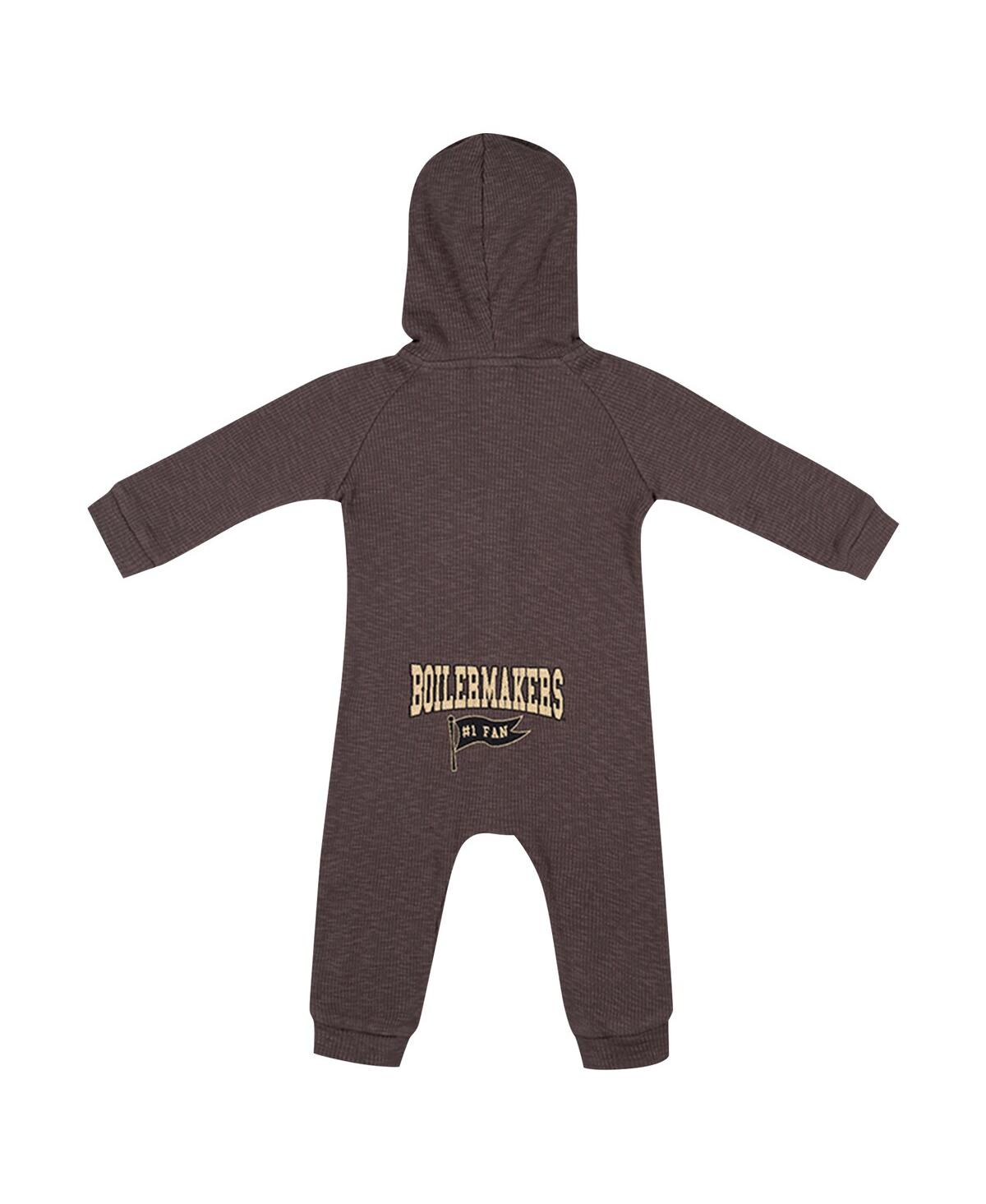 Colosseum Baby Boys And Girls Charcoal Purdue Boilermakers Zando-zan Waffle Full-snap Hooded Romper In Charcoal