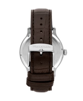 Men's Date Brown Leather Watch, 42mm