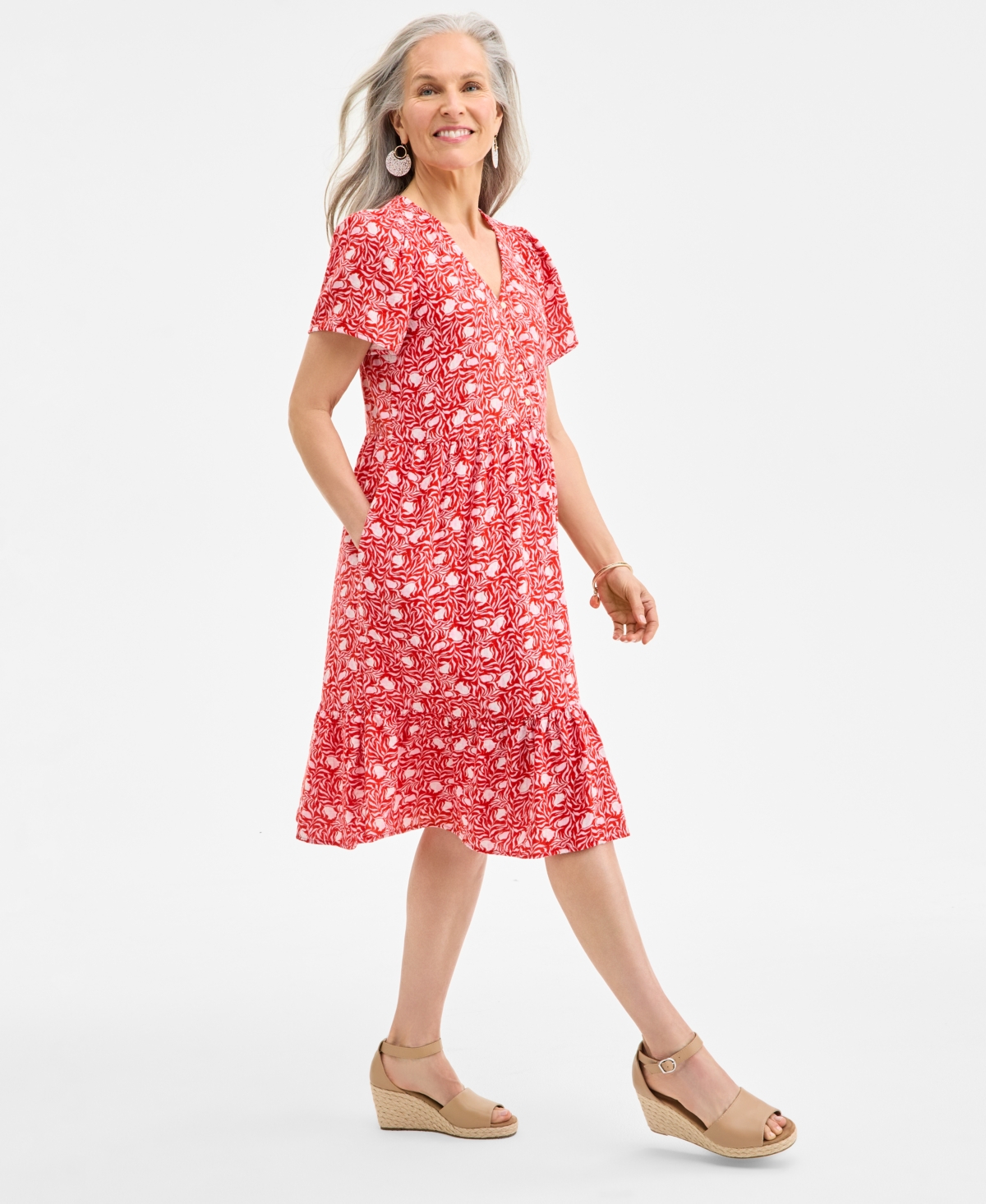Style & Co Women's Printed Cotton Gauze V-Neck Midi Dress, Exclusively at Macy's