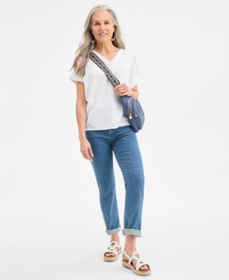 Women's Cotton Gauze V-Neck Short-Sleeve Top