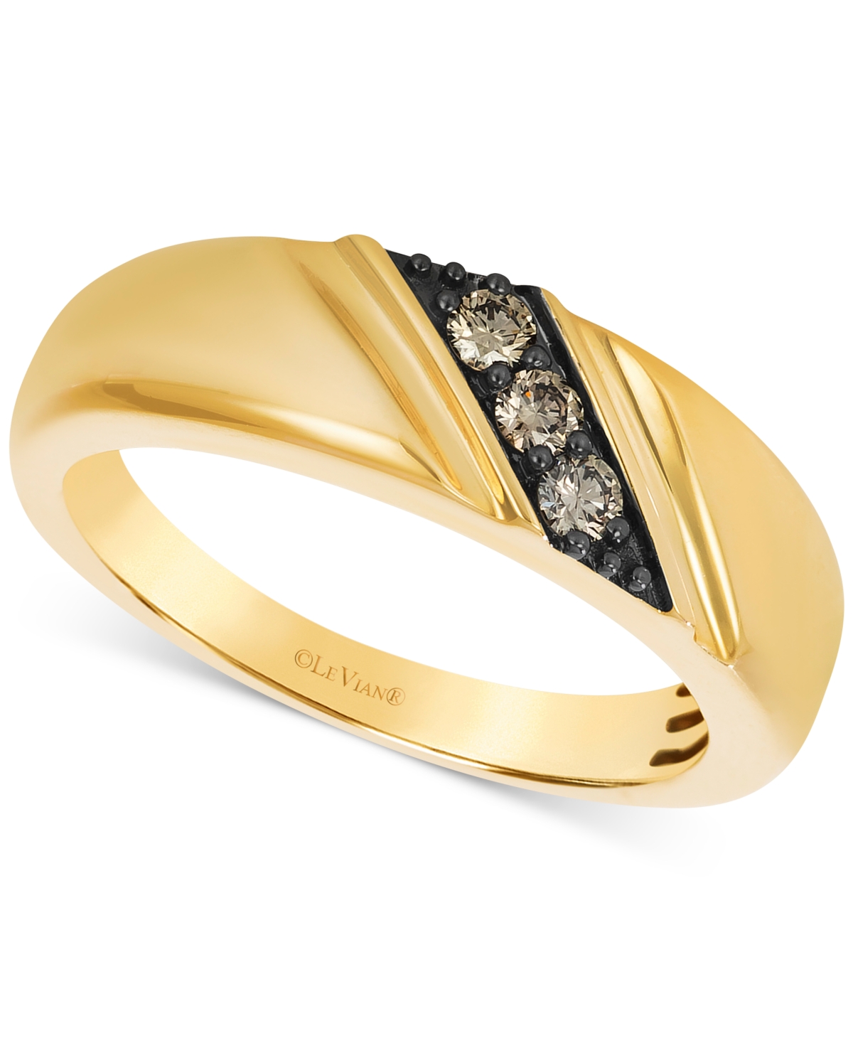 Le Vian Chocolatier Men's Chocolate Diamond Three Stone Diagonal Band (1/5 Ct. T.w.) In 14k Gold In Yellow Gold