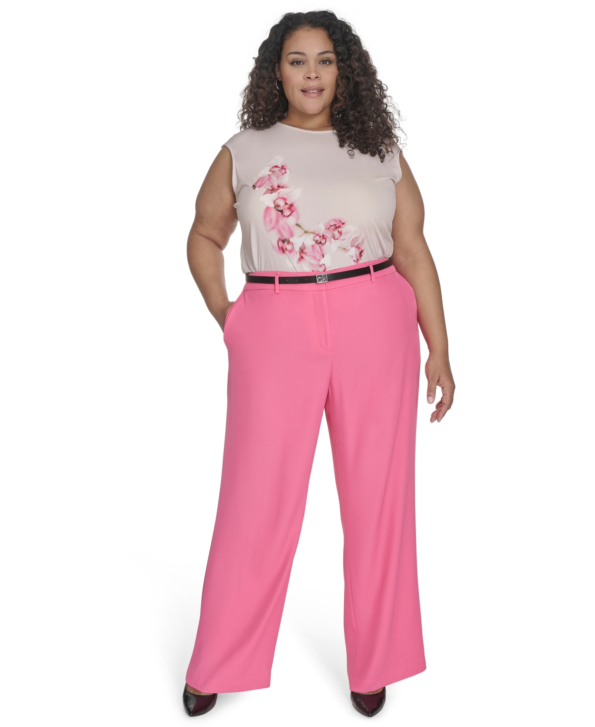 Calvin Klein Plus Size Mid-rise Wide-leg Pants In Peony