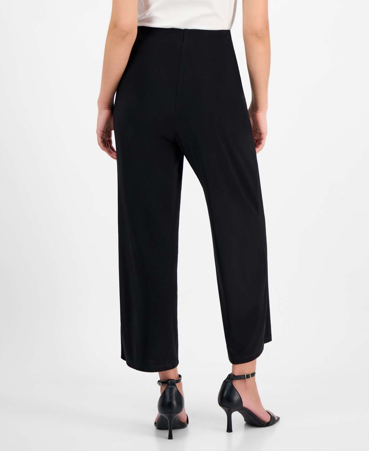 Ak Anne Klein Petite Solid Wide-leg Pull-on Knit Pants In Anne Black
