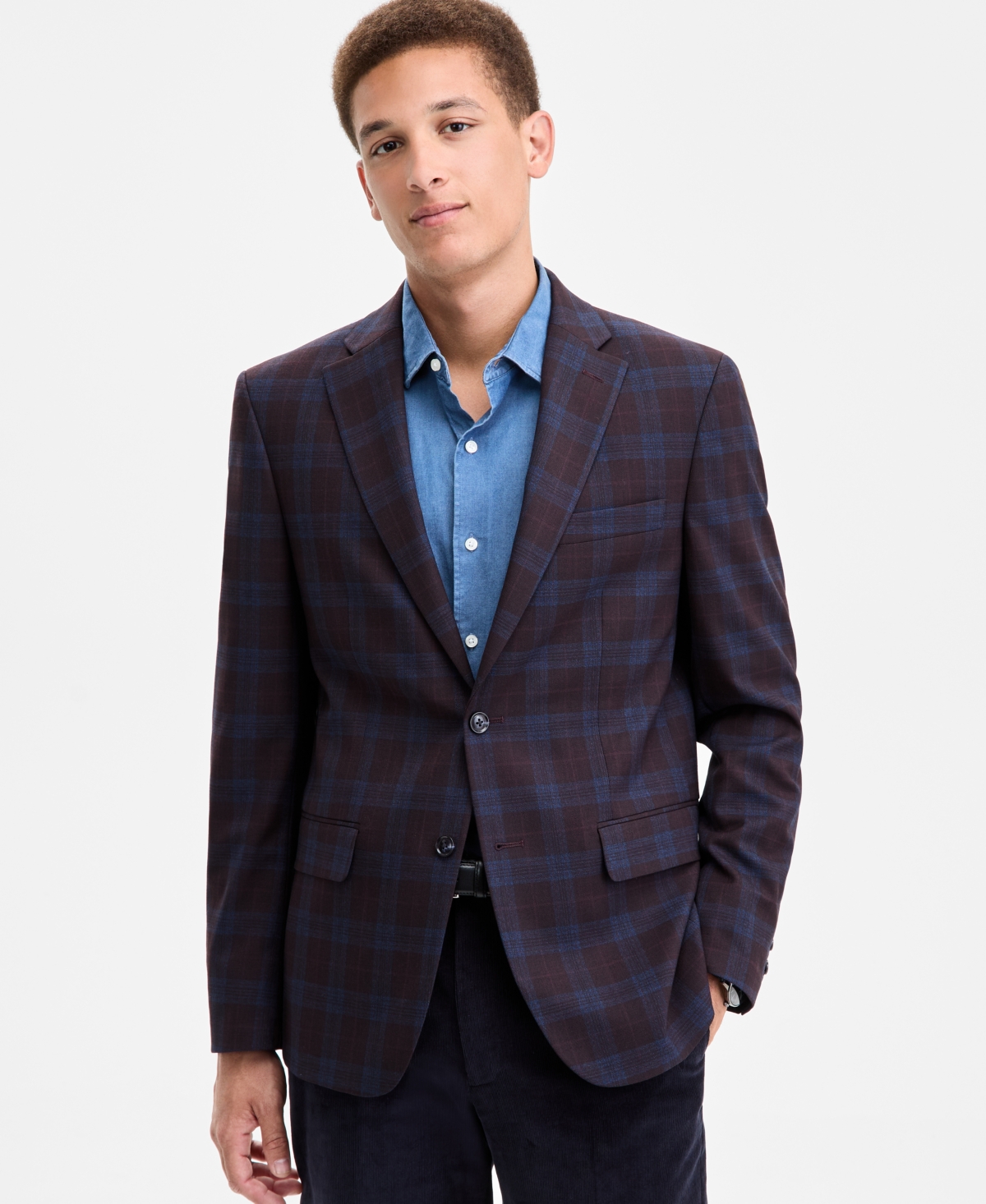Tommy Hilfiger Men's Modern-fit Check Sport Coat In Burgundy