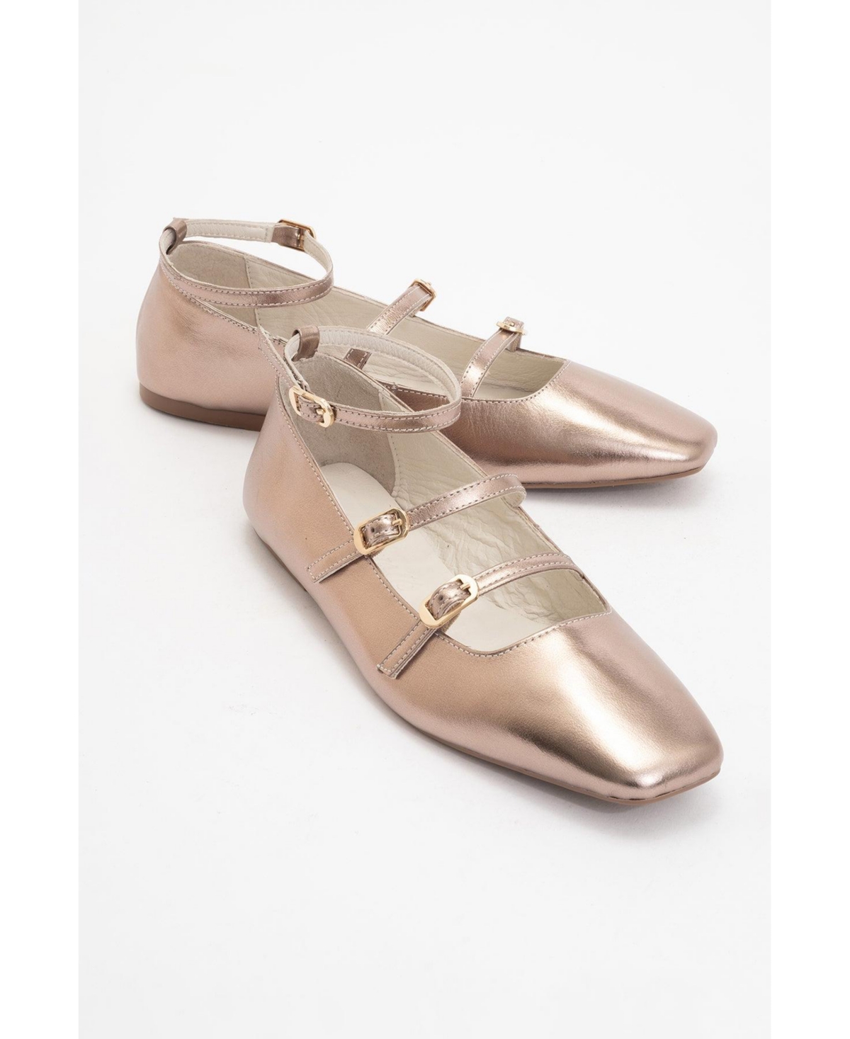 Serena Leather Mary Jane Flats - Beige leather