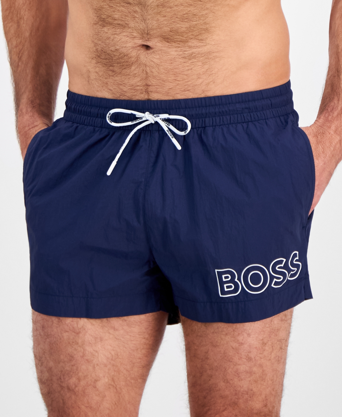 Hugo Boss Navy Crinkled Swim Shorts In Brightblue