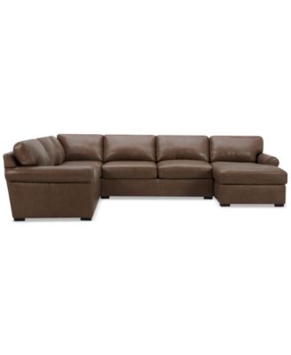Radley Roll Arm 139" 5-Pc. Leather Square Corner Chaise Sectional, Exclusively at Macy's
