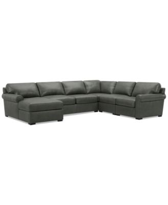 Radley Roll Arm 139" 5-Pc. Leather Square Corner Chaise Sectional
