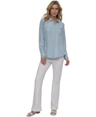 DKNY Jeans - Women's Roll-Tab-Sleeve Button-Front Top