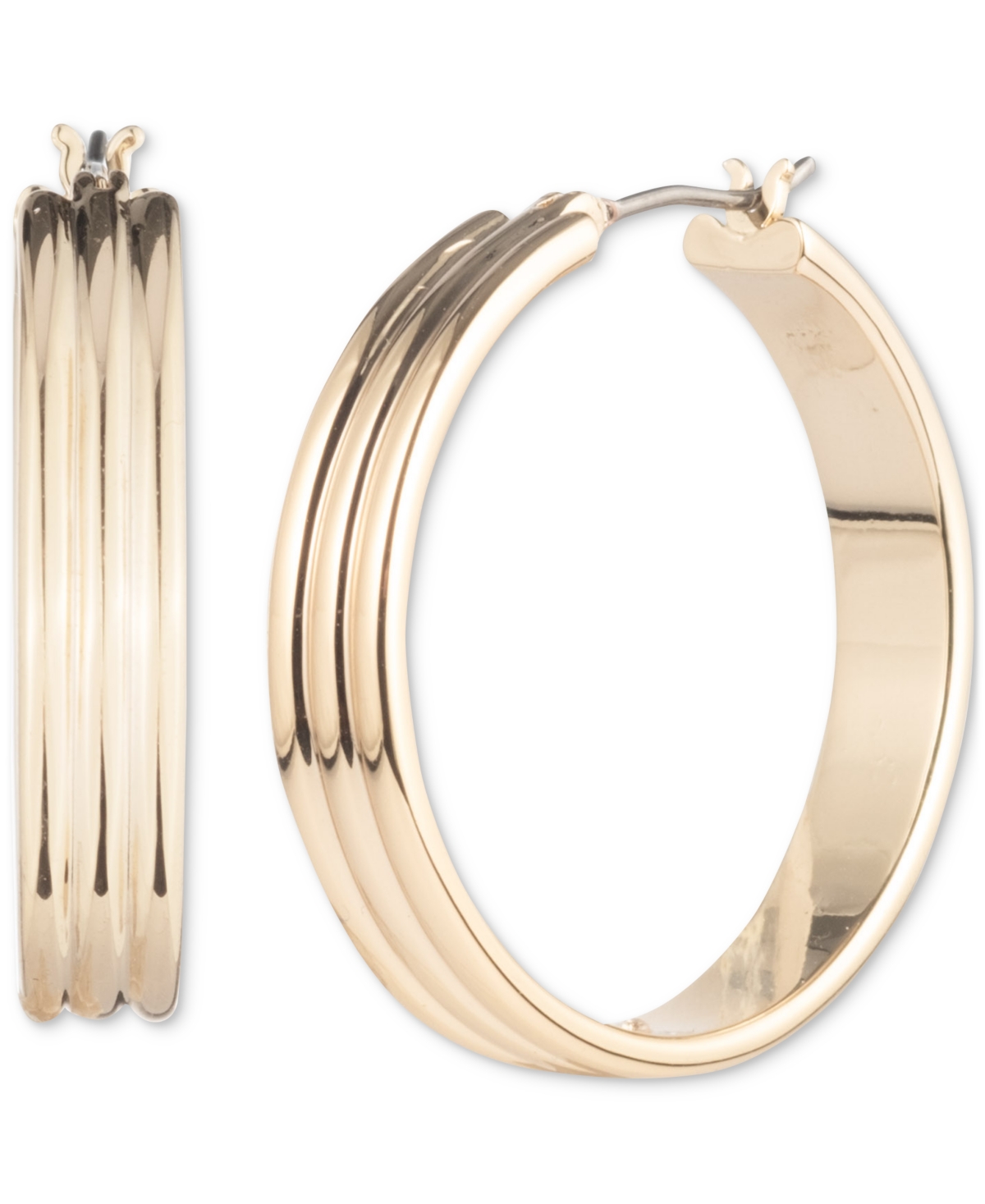 Ralph Lauren Gold-tone Ribbed Medium Hoop Earrings, 1.1" In Gold