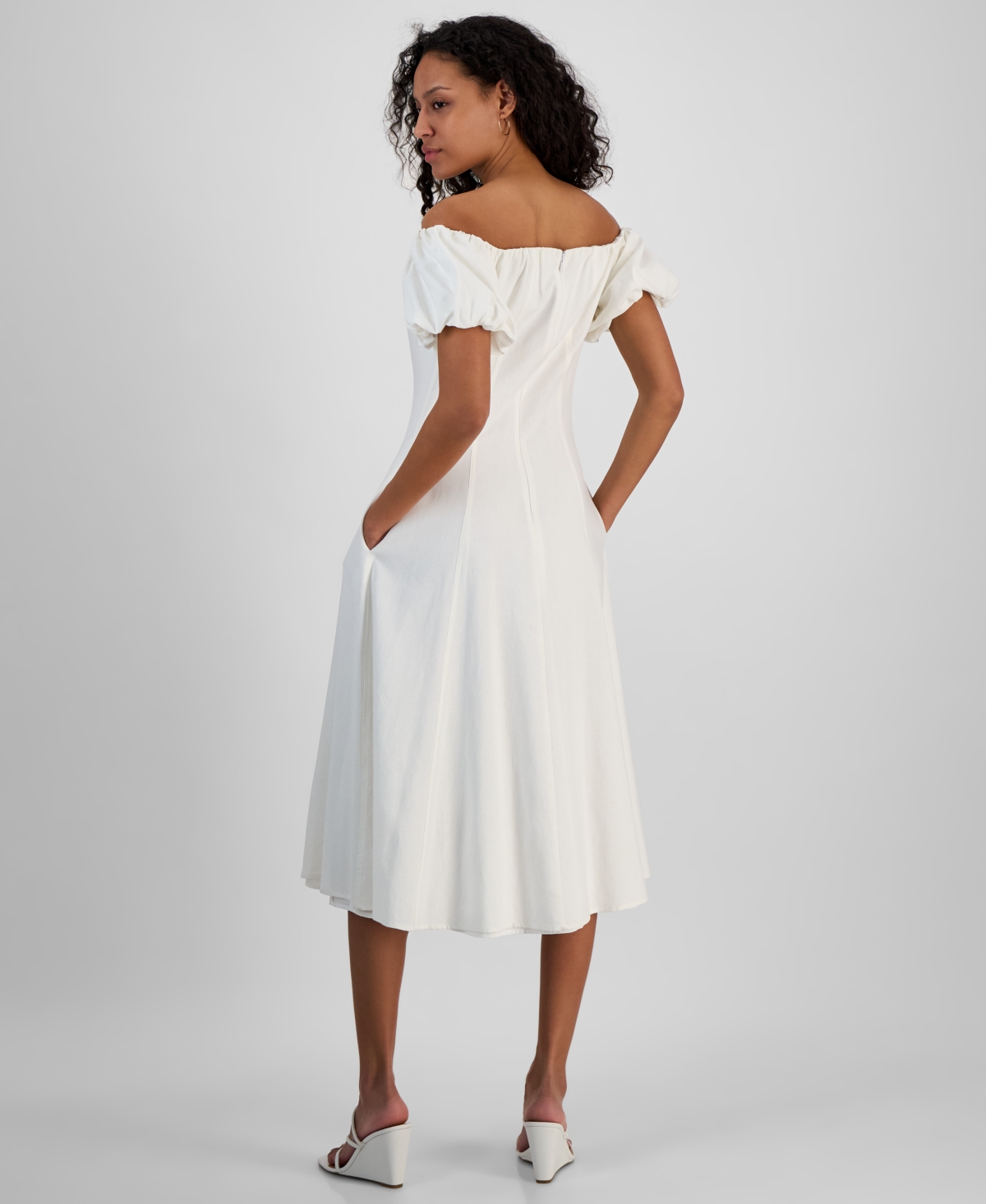 Shop Sam Edelman Women's Off-the-shoulder Puff-sleeve A-line Dress