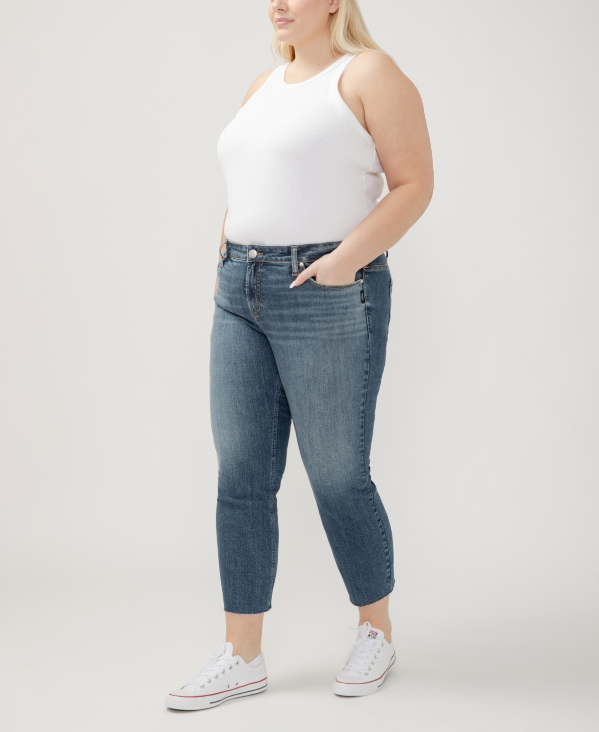 Shop Silver Jeans Co. Plus Size Elyse Mid Rise Comfort Fit Ankle Straight Jeans In Serenade
