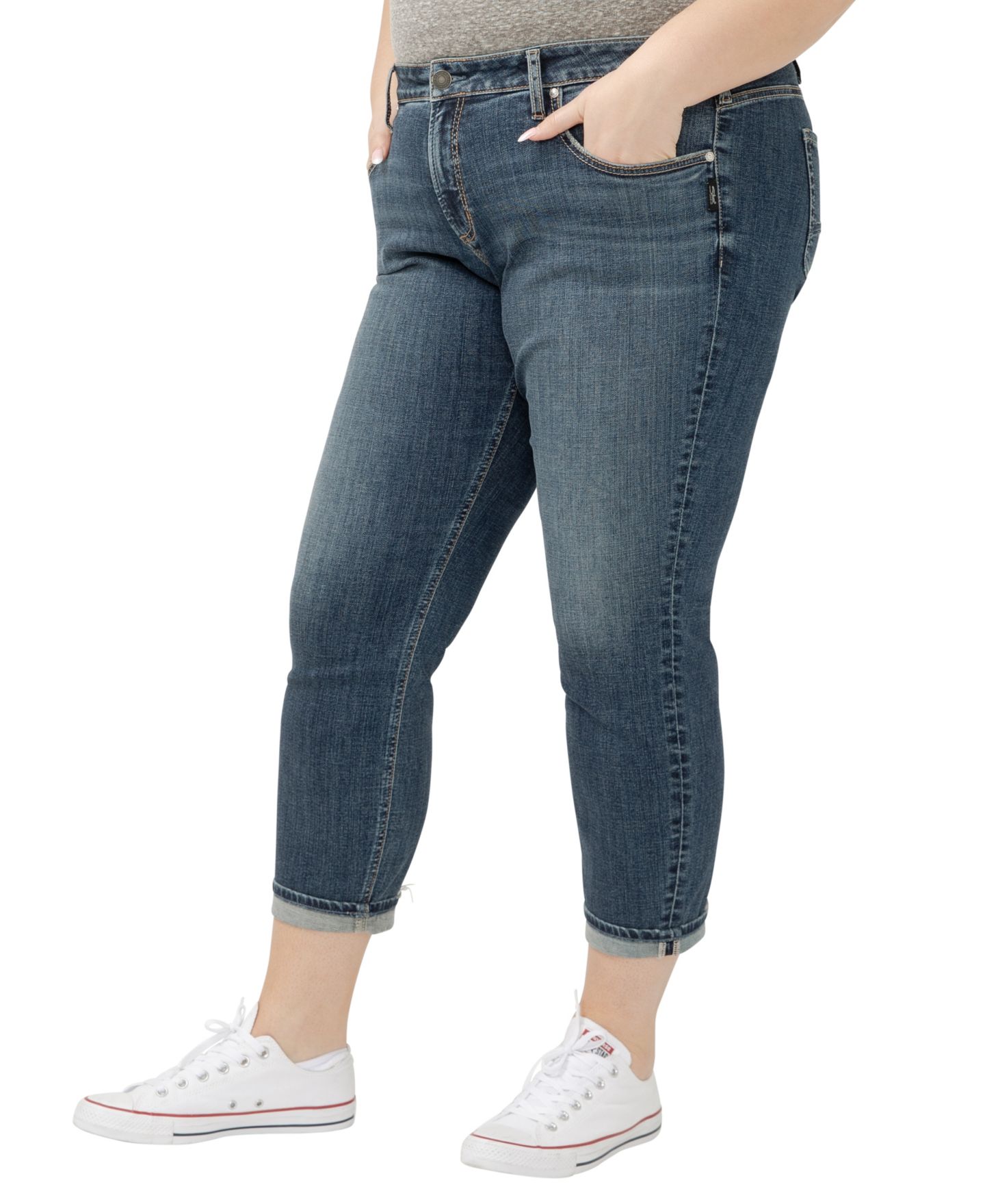 Женские джинсы Silver Jeans Co. Plus Size Boyfriend Mid Rise Slim Leg, цвет: Treble — фото 5
