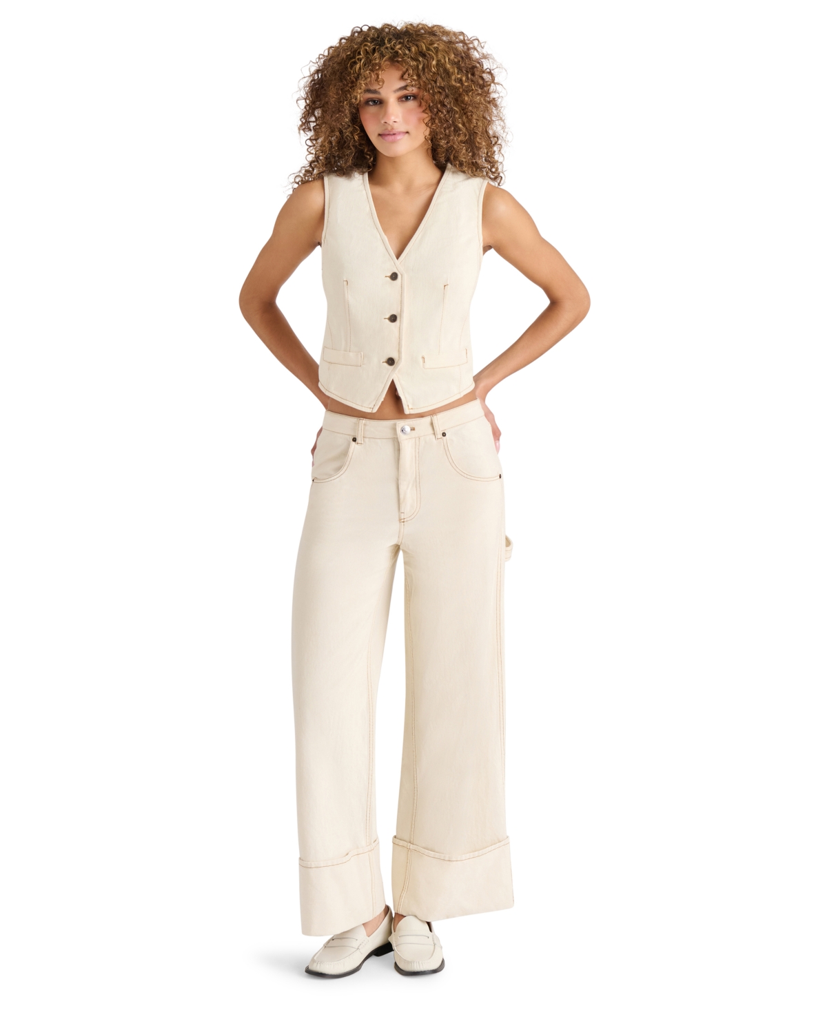 Steve Madden Selene Denim Vest In Oatmeal