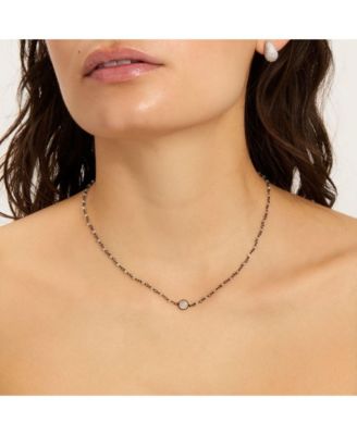 Labradorite Rosary Necklace with Moonstone Center Stone black rhdodium .925 sterling silver