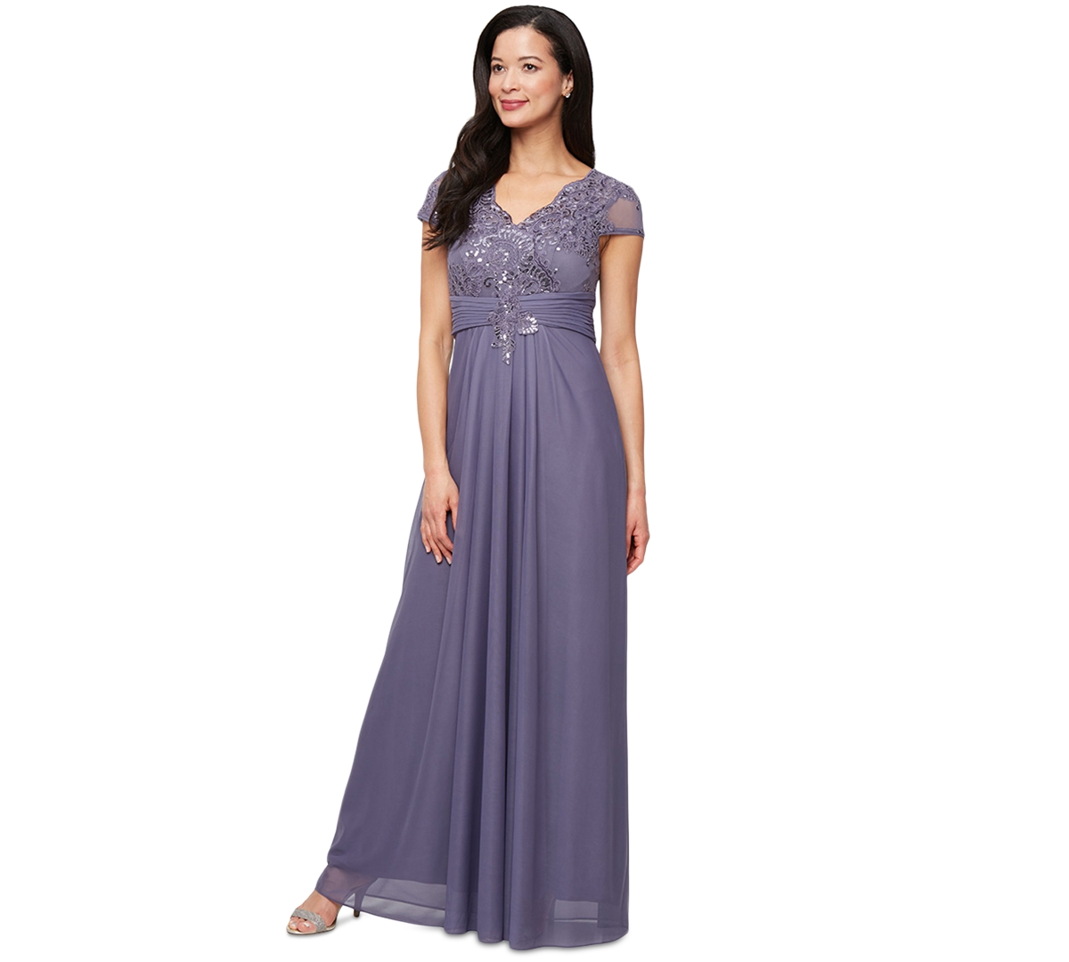 Women's Embellished Short-Sleeve Gown - Navy