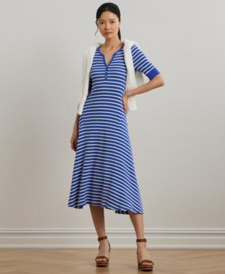 Lauren Ralph Lauren - Women's Striped Waffle-Knit Cotton Henley Dress