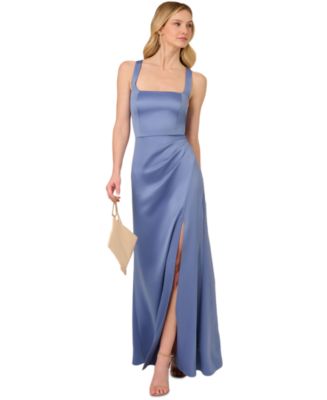 Adrianna Papell Women's Square-Neck Satin Slit-Front Gown - Macy's