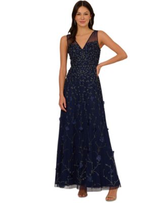 Women's V-Neck Beaded Sleeveless Gown