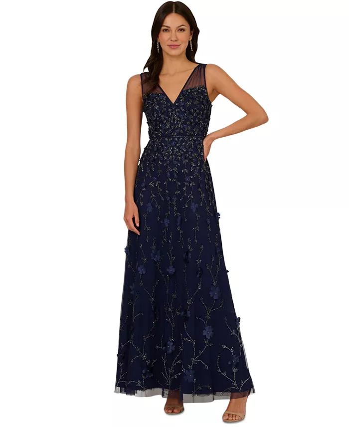 Women's V-Neck Beaded Sleeveless Gown - thumbnail 2