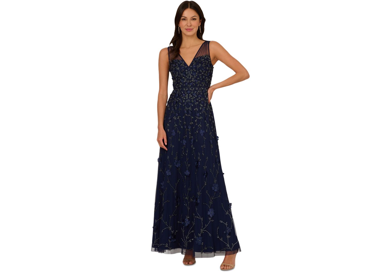 Women's V-Neck Beaded Sleeveless Gown