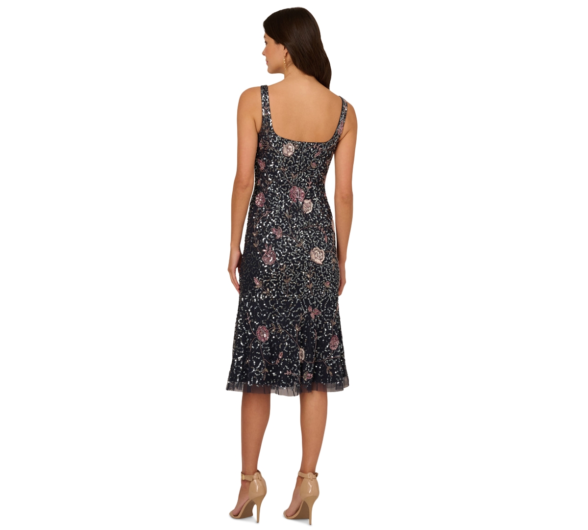 ADRIANNA PAPELL WOMEN'S SQUARE-NECK SLEEVELESS BEADED DRESS 