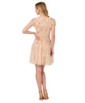 Adrianna Papell Women's V-Neck Beaded Mesh Dress