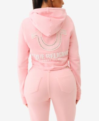 Women's Raw Edge Big T Shrunken Hoodie Sweatshirt
