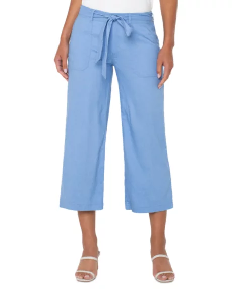 Petite Wide-Leg Cropped Tie-Waist Pants - Chambray Blue