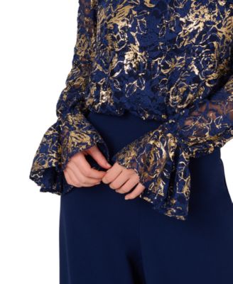 Women's Off-The-Shoulder Lace & Crepe Jumpsuit