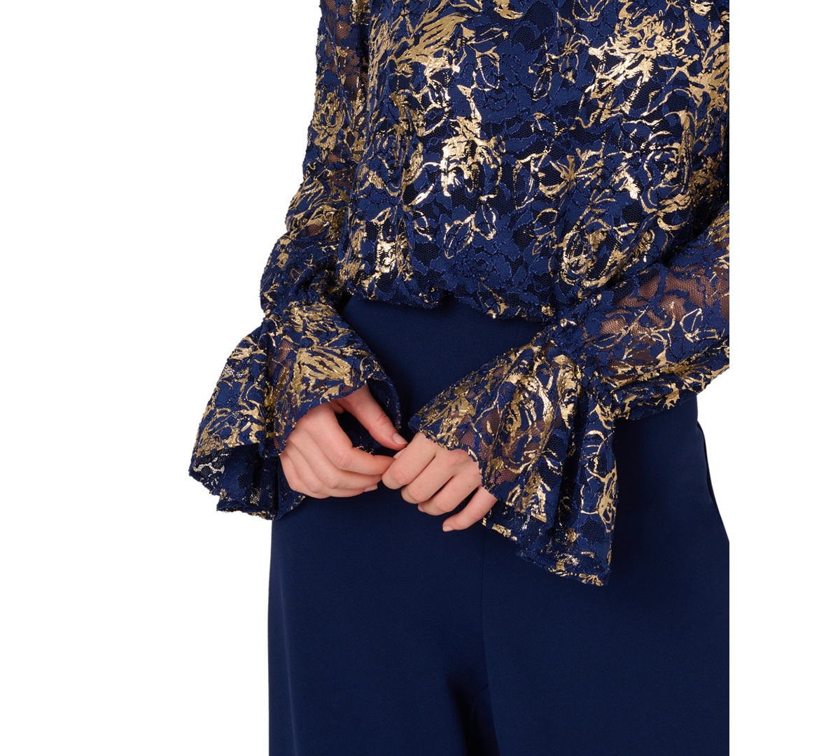 ADRIANNA PAPELL WOMEN'S OFF-THE-SHOULDER LACE & CREPE JUMPSUIT 