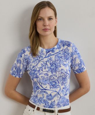 Lauren Ralph Lauren - Women's Floral Linen-Cotton Short-Sleeve Sweater