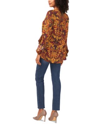 Women's Paisley-Print Flutter-Sleeve Top